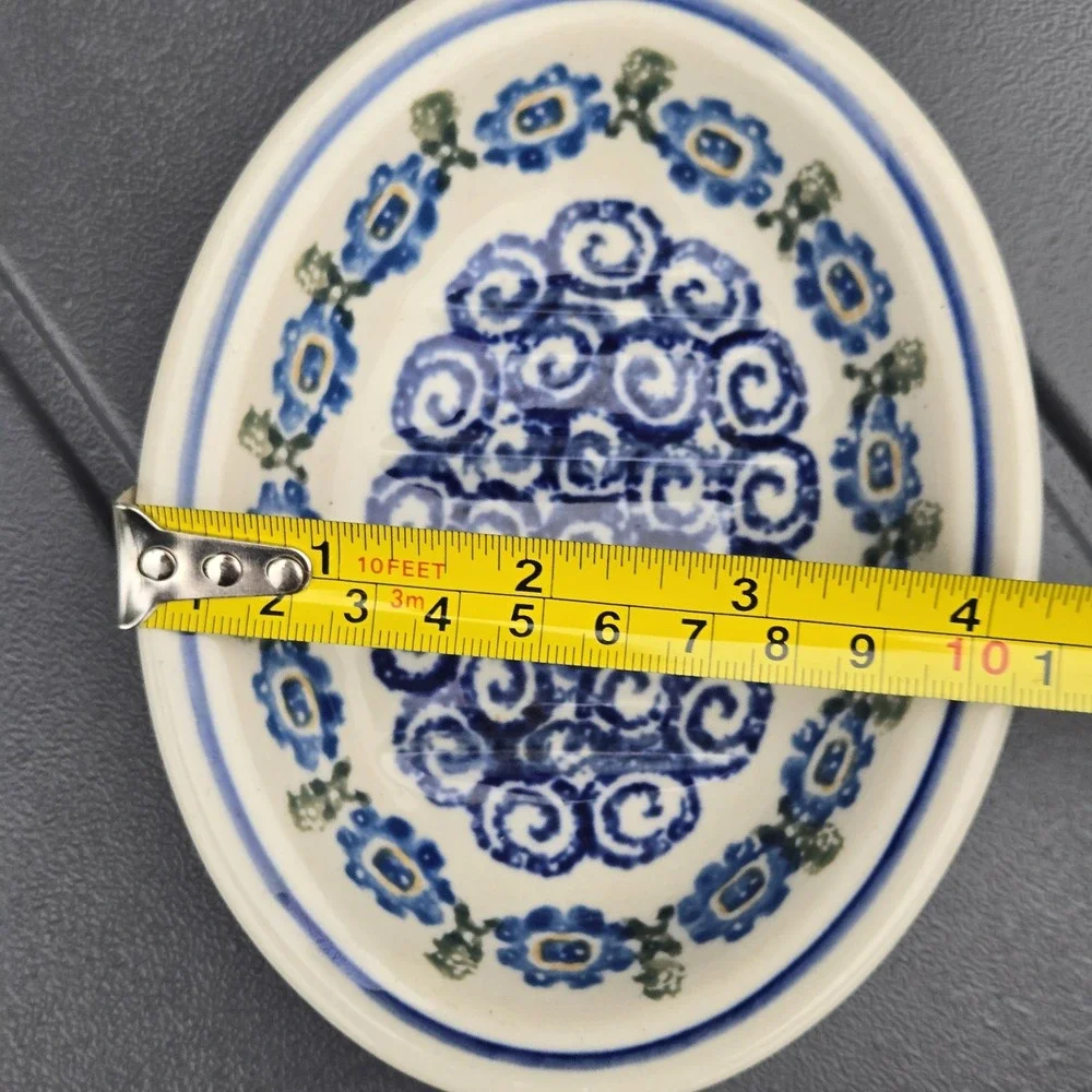 Polish Pottery Boleslawiec Small Oval Soap Dish Traditional Peacock Eye Pattern